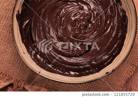 a bowl of chocolate dough , baking, structure and consistency, homemade, top view, no people, a bowl of chocolate dough , baking, structure and consistency, homemade, top view, no people, 121855720