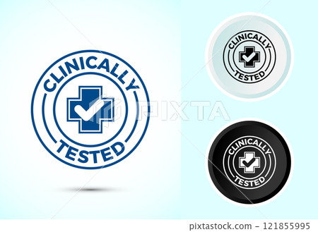 Clinically tested icon design illustration, Clinically proven label sign symbol Clinically tested icon design illustration, Clinically proven label sign symbol 121855995