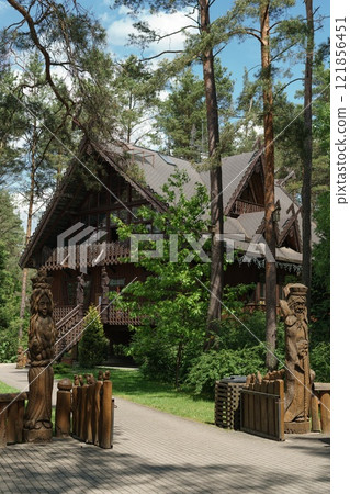 Druskininkai, Lithuania 28 may 2022. Girios Echo Museum main building made of wood. 121856451