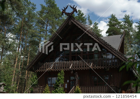 Druskininkai, Lithuania 28 may 2022. Girios Echo Museum main building made of wood. 121856454