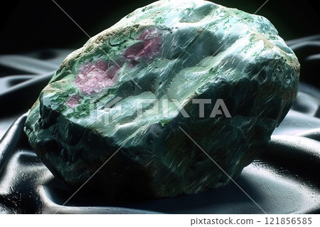 High detail Tschermakite stone resting on black velvet with cinematic lighting effects 121856585