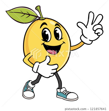 Groovy lemon. Retro cartoon style. Vector isolated illustration Groovy lemon. Retro cartoon style. Vector isolated illustration 121857641