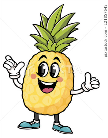 Groovy pineapple. Retro cartoon style. Vector isolated illustration 121857645
