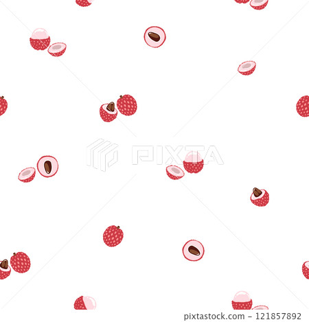 Lychee Tropical Fruit Background. Exotic Summer Fruit. Summer Food. Vector 121857892