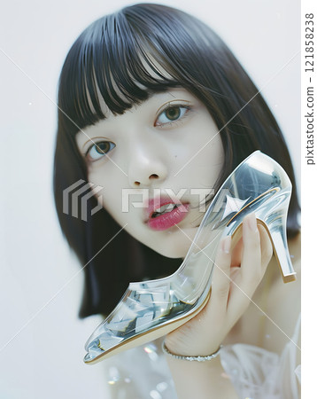 亞洲女人與玻璃鞋的肖像 121858238