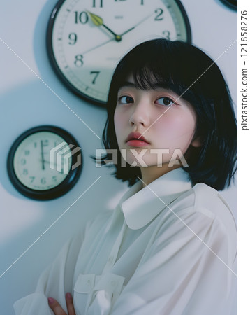 Fashion portrait of an Asian woman with a watch Fashion portrait of an Asian woman with a watch 121858276