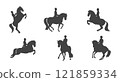 Set of silhouettes of riders on horseback 121859334
