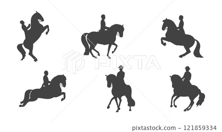 Set of silhouettes of riders on horseback 121859334