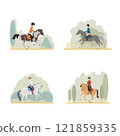 children riding ponies in nature 121859335