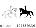 Line art and silhouette of an elegant horsewoman 121859336