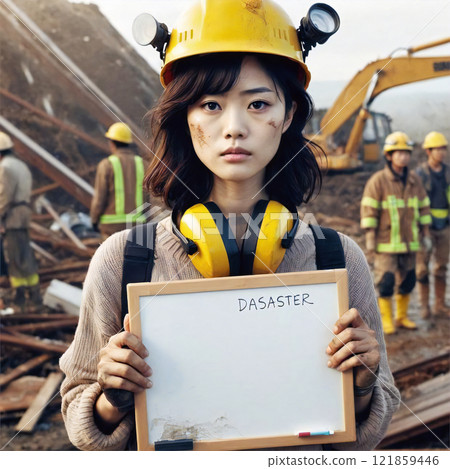 照片素材/02災害/防災/人物/美女/白板/留言板（高品質，付費高品質） 121859446