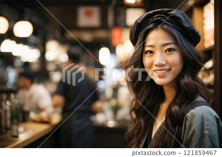 Photo material/02/Izakaya/Women/Beautiful women/Employees/Part-time/Restaurant (High quality, Paid) 121859467