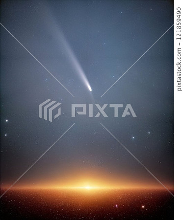 [AI-generated] Shikinzan and Comet Atlas - Comet scenery [Nagano Prefecture] 121859490