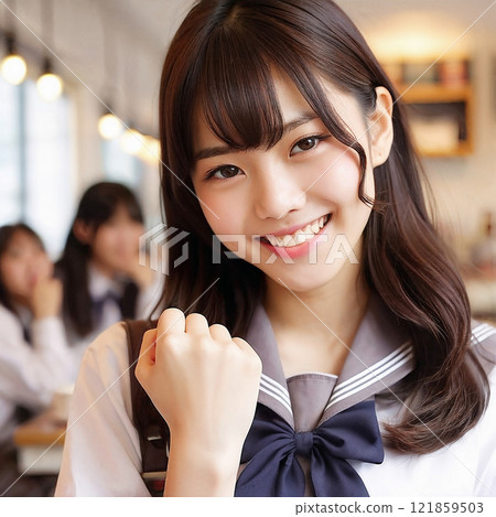 Photo material / 04 / Beauty / Junior high school girl / High school girl / Fist pump (High quality, paid, high quality) 121859503