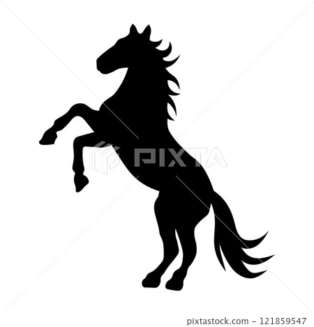 Silhouette of a horse raising its front legs Silhouette of a horse raising its front legs 121859547
