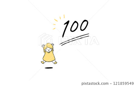Illustration of a girl happy with 100 points 121859549