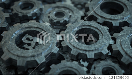 The Dollar Symbol and Metal Gear for Business Concept 3D rendering. The Dollar Symbol and Metal Gear for Business Concept 3D rendering. 121859693