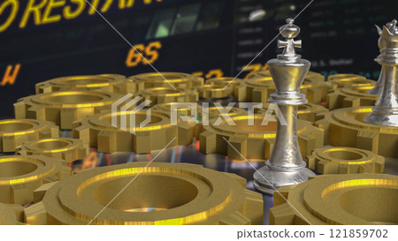 The Chess and gold gear for Business concept 3d rendering. The Chess and gold gear for Business concept 3d rendering. 121859702