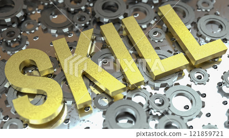 The Gold skill text on metal plate 3d rendering image. 121859721
