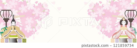 Banner Frame Hinamatsuri Hina Doll Hinamatsuri March Spring Cherry Blossoms Japanese Style Background Template Illustration Material 121859734