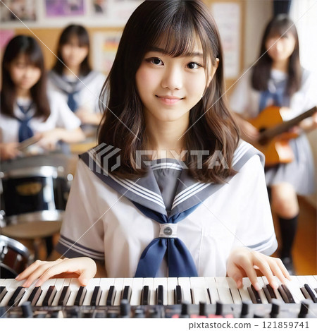 Photo material / 15 / Beautiful women / Junior high school girls / High school girls / Music / Light music club / Piano (High quality, paid, high quality) 121859741