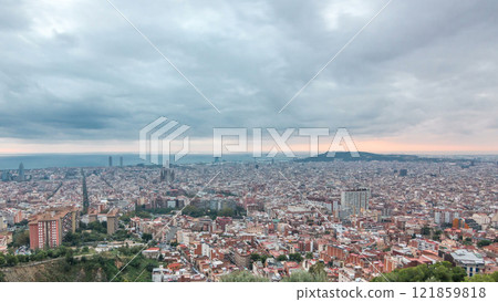 Panorama of Barcelona timelapse, Spain, viewed from the Bunkers of Carmel Panorama of Barcelona timelapse, Spain, viewed from the Bunkers of Carmel 121859818