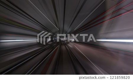 Moving in the subway tunnel with light trails inside timelapse 121859820