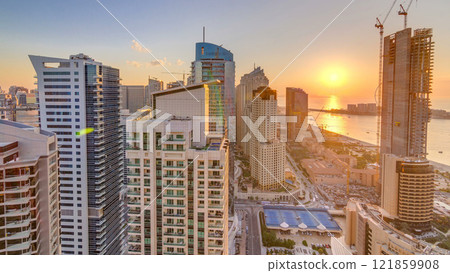 JBR and Dubai marina at sunset aerial timelapse JBR and Dubai marina at sunset aerial timelapse 121859908