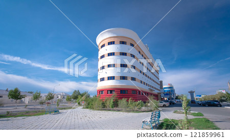 Modern buildings in city Atyrau timelapse hyperlapse. 121859961