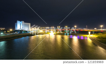 Modern houses and illuminated bridge on the riverside Ural in city Atyrau timelapse hyperlapse Modern houses and illuminated bridge on the riverside Ural in city Atyrau timelapse hyperlapse 121859969