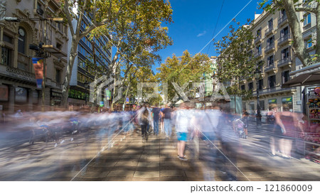 La Rambla street in Barcelona timelapse hyperlapse, Spain. 121860009