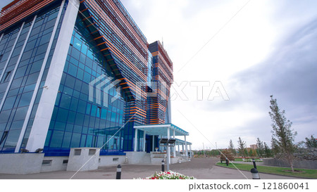 Modern building in the city of Aktobe timelapse hyperlapse. Modern building in the city of Aktobe timelapse hyperlapse. 121860041