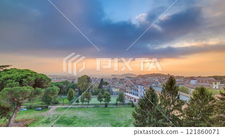 Old houses and trees during sunset in beautiful town of Albano Laziale timelapse, Italy Old houses and trees during sunset in beautiful town of Albano Laziale timelapse, Italy 121860071