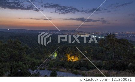 A bird's eye view before sunrise over Turkey night to day timelapse. Turkey. 121860081