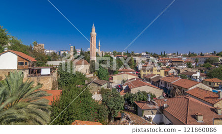Red tile roofs of the Antalya Old Town timelapse hyperlapse, Turkey 121860086