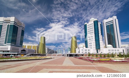 The building of the Senate of the government of the Republic of Kazakhstan timelapse hyperlapse in Astana 121860108