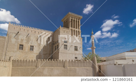Historic fort at the Museum of Ajman timelapse hyperlapse, United Arab Emirates 121860161