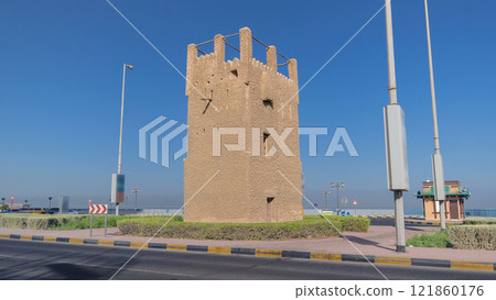 Watch tower of Ajman timelapse hyperlapse. United Arab Emirates Watch tower of Ajman timelapse hyperlapse. United Arab Emirates 121860176