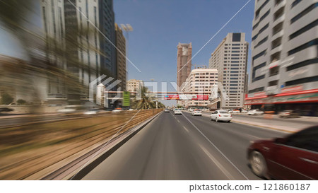 Drive on the streets of Ajman timelapse hyperlapse. Ajman is the capital of the emirate of Ajman in the United Arab Emirates. 121860187