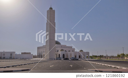 White mosque in Ajman timelapse hyperlapse, United Arab Emirates 121860192