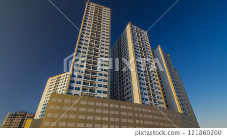 Modern new towers in Ajman timelapse hyperlapse. Cityscape of Ajman. Modern new towers in Ajman timelapse hyperlapse. Cityscape of Ajman. 121860200