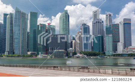 Business Financial Downtown City and Skyscrapers Tower Building at Marina Bay timelapse hyperlapse, Singapore, Business Financial Downtown City and Skyscrapers Tower Building at Marina Bay timelapse hyperlapse, Singapore, 121860224