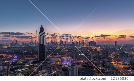 Aerial view luxury city at warm evening in luxury Dubai city, United Arab Emirates Timelapse Aerial view luxury city at warm evening in luxury Dubai city, United Arab Emirates Timelapse 121860364