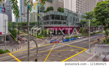 Aerial view of sidewalk and intersection of Orchard road in Singapore timelapse hyperlapse. Aerial view of sidewalk and intersection of Orchard road in Singapore timelapse hyperlapse. 121860425