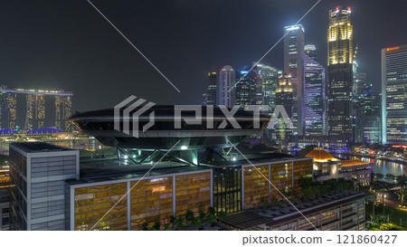 Colorful of Singapore Central business district timelapse hyperlapse cityscape skyline at Marina Bay with Singapore Academy of Law 121860427