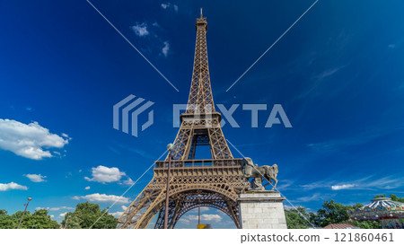 Eiffel Tower from bridge over Siene river in Paris timelapse hyperlapse, France Eiffel Tower from bridge over Siene river in Paris timelapse hyperlapse, France 121860461