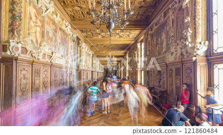 Interiors and architectural details of the Chateau de Fontainebleau timelapse hyperlapse in Fontainebleau, France Interiors and architectural details of the Chateau de Fontainebleau timelapse hyperlapse in Fontainebleau, France 121860484