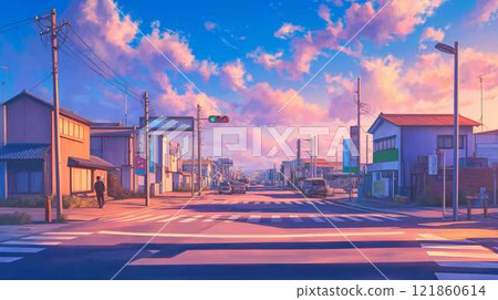 Cityscape at dusk | A nostalgic atmosphere and a beautiful sky 121860614