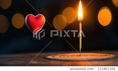 Romantic Candle with Heart Shape Against a Soft Bokeh Background Romantic Candle with Heart Shape Against a Soft Bokeh Background 121861108