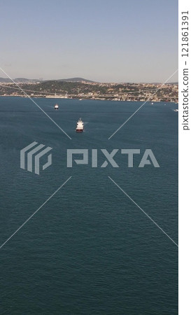 Ship Passing Bosphorus Istanbul Drone Shot Ship Passing Bosphorus Istanbul Drone Shot 121861391